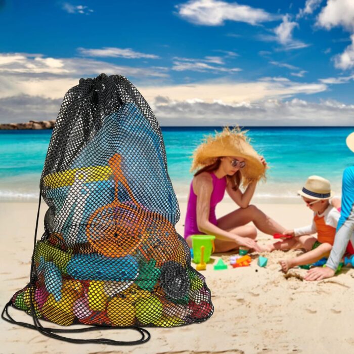 3 Pack Mesh Gear Bag Oversized 19" x 27" For Snorkel Scuba Swim Dive Gear Oversized Drawstring Net Bag for Sports Equipment, Gym, Beach, Pools Toys, Balls, Laundry, Scalloping Collect, Black & Blue - Image 4