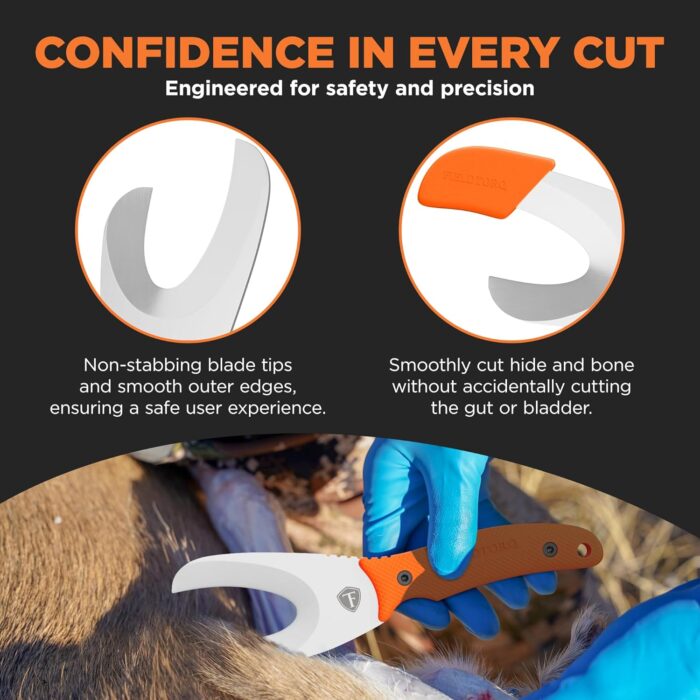 Field Dressing Kit | 4-in-1 Super Tool with Sheath & Sharpener | Skinning Knife for Hunting | Gut Hook | Deer Hunting Knife Set | FRN - Image 5