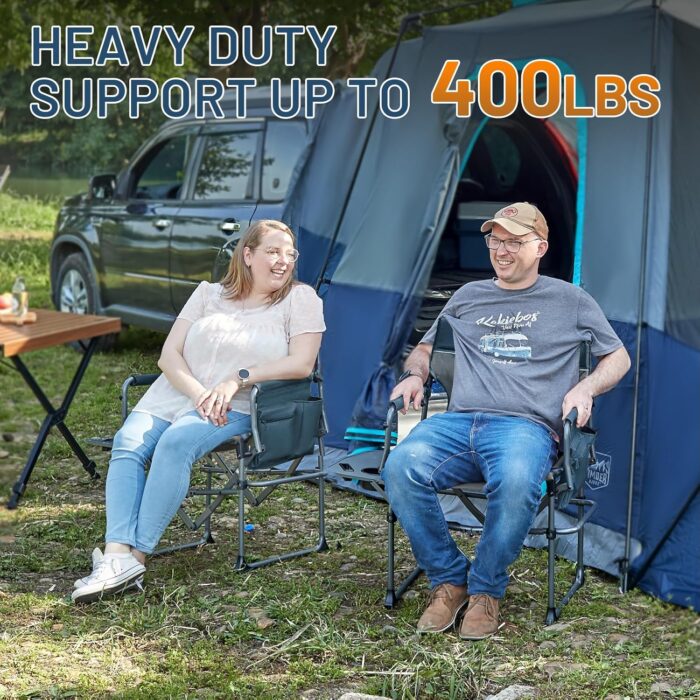 TIMBER RIDGE Aluminum Camping Directors Chair with Side Table Pocket, Portable Folding Heavy Duty Lawn Chair for Fishing Trip Picnic Concert Outdoor 400lbs, Navy 2 Pack - Image 5