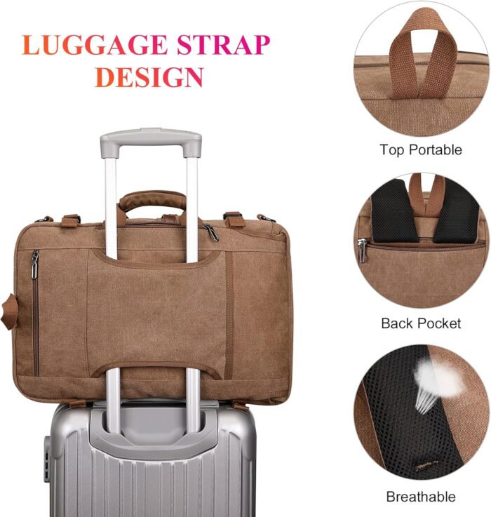 WITZMAN Canvas Travel Backpack for Men Large Laptop Backpack Fit 17 inch Carry-on Airline Approved Convertible Shoulder Rucksack(A6617-3 Brown) - Image 8
