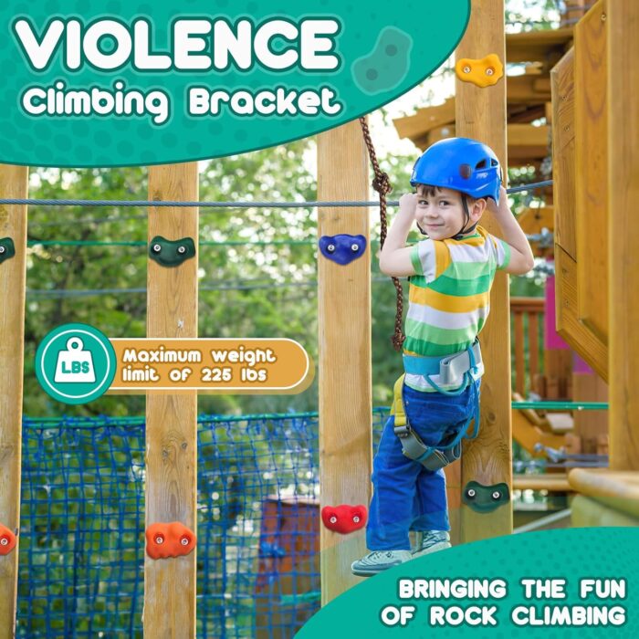 CMOOD Rock Climbing Holds, Rock Climbing Wall for Kids Rock Wall Climbing Kit for Indoor Outdoor Playground Play Set with Mounting Screws, Knotted Rope and 25 Handles - Image 2