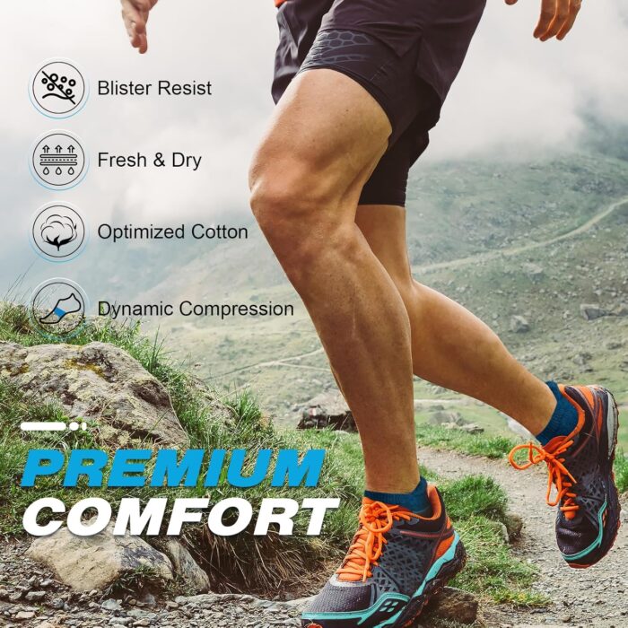 Mens Ankle Running Socks, Athletic Cushioned Low Cut Moisture Wicking Cotton Short Sports Socks, 6 Pairs - Image 2