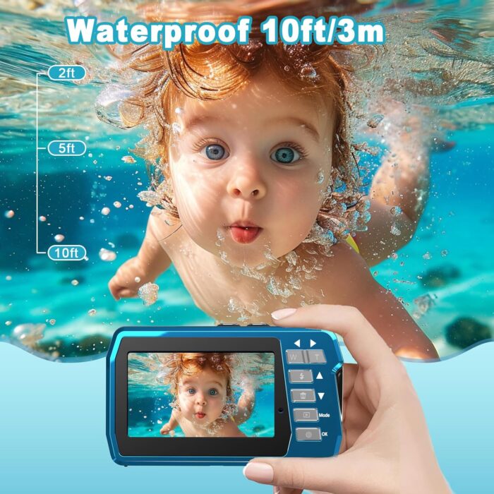 Waterproof Digital Camera, Underwater Camera with 32GB Card(Installed), 4K FHD 48MP Dual-Screen Selfie Under Water Camera for Photography, 10FT Waterproof Camera for Snorkeling, Surfing, Rafting - Image 3