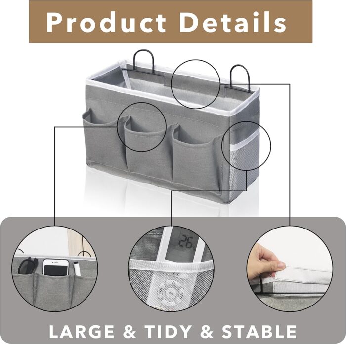 2pcs 3-pockets Large Wall Hanging Organizer Bag, Linen Fabric Door Hanging Storage Baskets with Pockets, Waterproof Bin for Kitchen, Bedroom, Office, RV Camper (Gray_2pcs) - Image 5