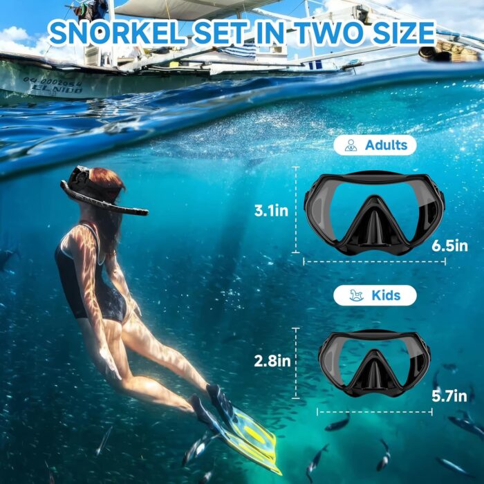Snorkeling Gear for Adults, Dry-Top Snorkel Set Scuba Diving mask, 180°Panoramic Wide View Professional Snorkeling Gear Breathing Freely Snorkel Mask - Image 6