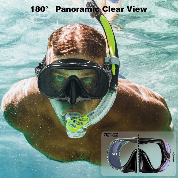 Snorkel Diving Mask Swimming Goggles for Adult Men Women with Nose Cover, Tempered Glass Anti-Fog Unique Frame 180° Panoramic View, Snorkel Mask for Scuba Diving - Image 2