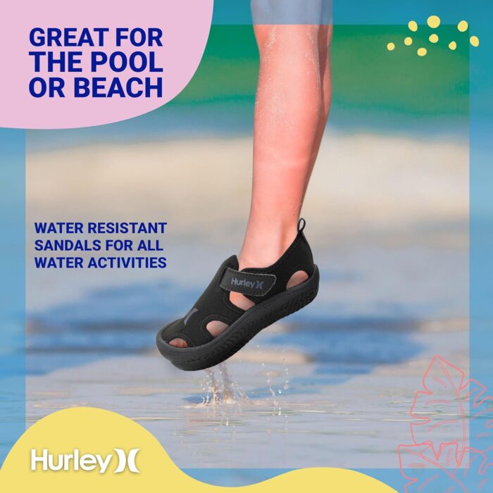 Hurley Kona Toddler Water Shoes - Beach Essentials, Girls and Boys Closed Toe Sandals, Lightweight, Breathable, Kids Water Shoes with Non-Slip Sole and Adjustable Straps, Outdoor Toddler Swim Shoes - Image 3