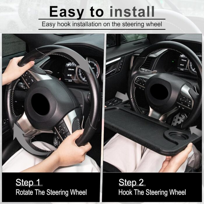 JUSTTOP Car Steering Wheel Desk for Laptop,Multipurpose Travel Car Accessories, Car Seat Stand Trays for Eating, Steering Wheel Under Table Console(Black) - Image 4