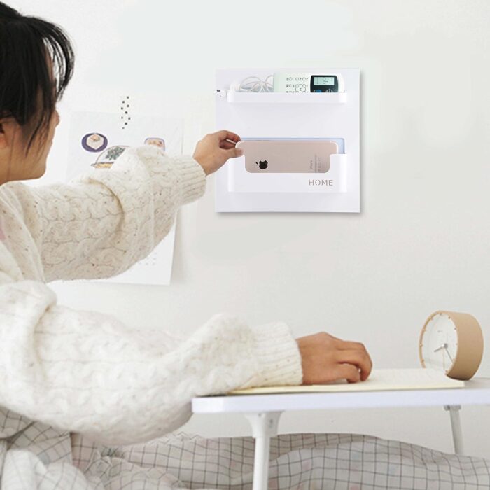 Bedside Shelf Accessories Organizer- Wall Mount Self Stick On,Ideal for Glasses,Remote,Earphone, Cell Phone Charger,Manicure Kit - Image 2