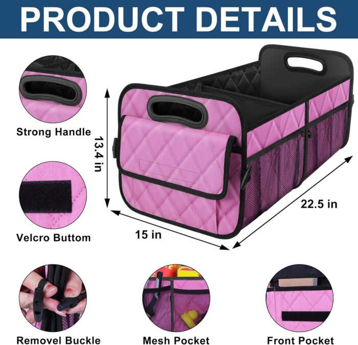 Deosk Car Trunk Organzier and Storage with 6 Big Pocket,Car Accessories for Women/Men 70L Waterproof Polyester Trunk Organzier for Car/SUV/Minivan/Truck(Large, Pink) - Image 5