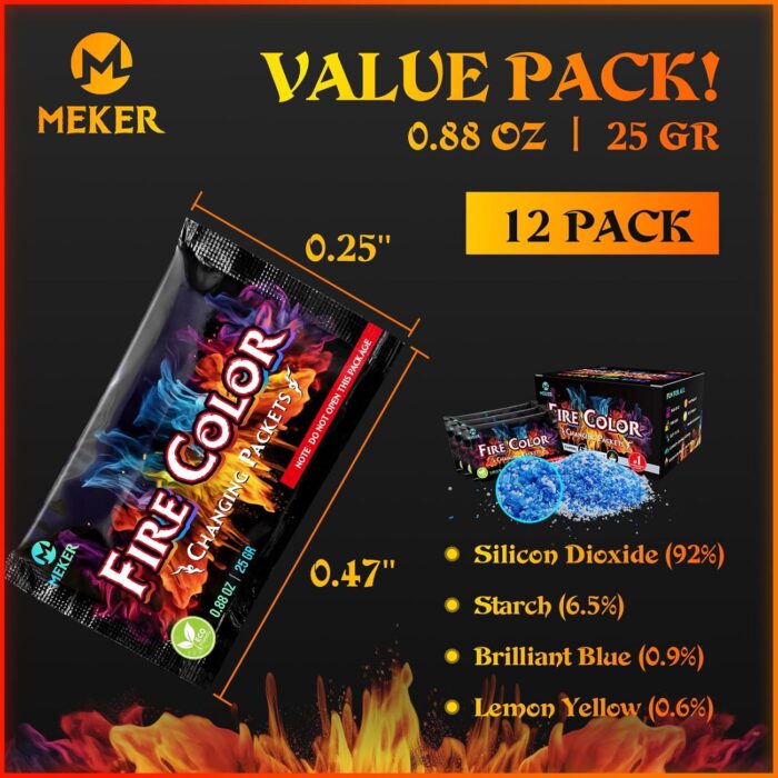 MEKER Fire Color Changing Packets - Fire Pit, Campfires, Outdoor Fireplaces, Bonfire - Fire Color - Perfect Fire Camping Accessories for Kids & Adults (12 Pack) - Image 2