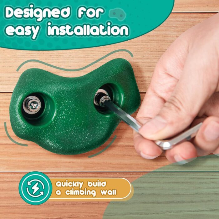 CMOOD Rock Climbing Holds, Rock Climbing Wall for Kids Rock Wall Climbing Kit for Indoor Outdoor Playground Play Set with Mounting Screws, Knotted Rope and 25 Handles - Image 3