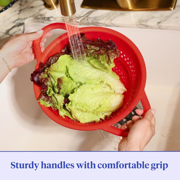 GIR Collapsible Colander for Kitchen – Space-Saving Strainer & Steamer – BPA-Free, Heat-Resistant, Dishwasher Safe Kitchen Strainer with Stainless Steel Rim – Durable Collapsible Colander - Red - Image 5