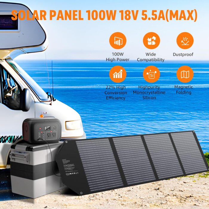 100W Portable Solar Panel for Power Station Generator, iPhone, Galaxy, Tablets, Foldable Solar Charger with USB QC 3.0/USB C/18V DC, IPX4 Waterproof Solar Panels for Camping Outdoor Van RV Trip - Image 3