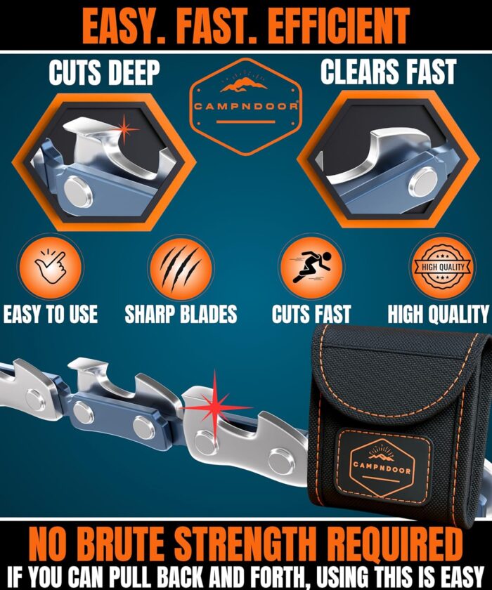 Pocket Chainsaw for Camping - 36 Inch Heavy Duty Steel Hand Chainsaw - 48 Teeth Pocket Saw - 65Mn Hand Chain Saw with Handles - Handy Camping Gear - Bushcraft Survival Gear and Supplies - Image 2
