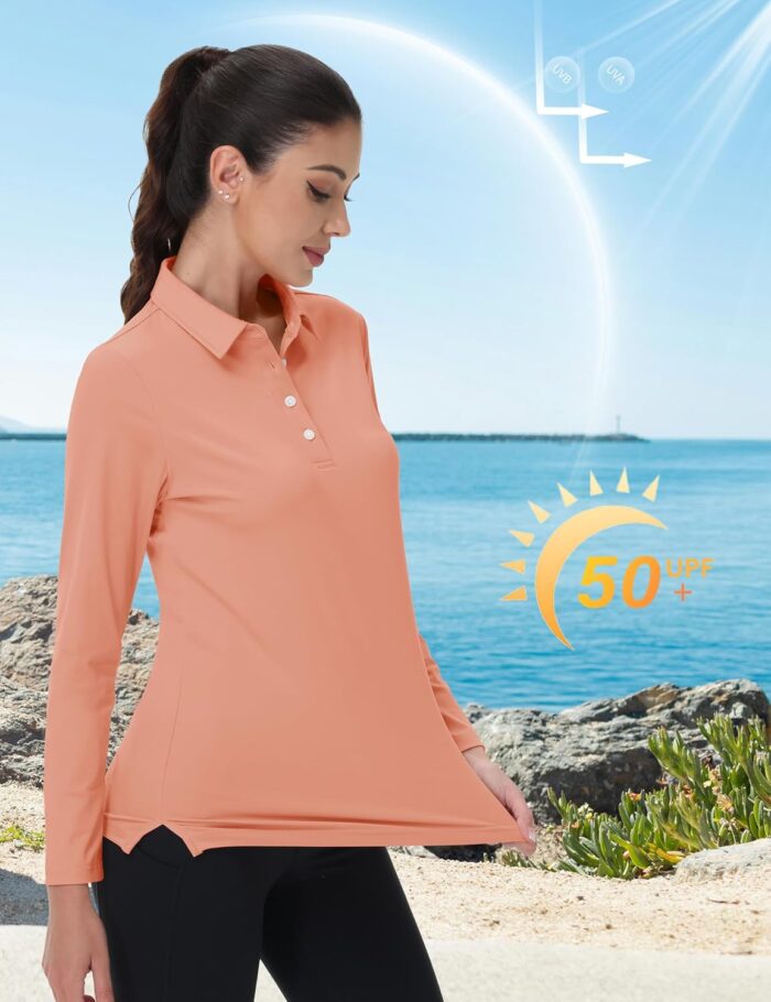 MAGCOMSEN Women's Polo Shirts Long Sleeve Golf T Shirt Quick Dry UPF 50+ Sun Protection Lightweight Athletic Tennis Shirts - Image 2