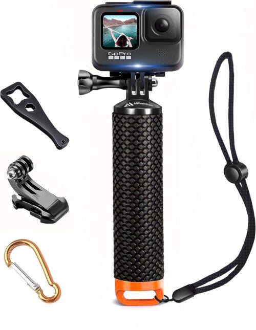 Floating Hand Grip Waterproof Monopod for GoPro Hero 13 12 11 10 9 8 7 6 5 4 3+ Session Black Silver Action Camera Handler & Handle Mount Accessories for Underwater Snorkeling & Water Sports (Orange)
