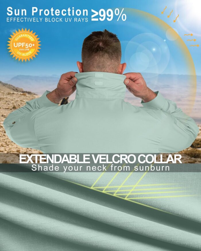 33,000ft Men's UPF 50+ UV Protection Long Sleeve Hiking Shirts Breathable Quick Dry Fishing Shirts for Safari, Outdoor - Image 6