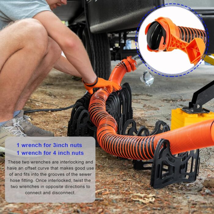 2 PCS RV Sewer Hose Wrench, Multi Purpose Fittings Wrench to Connect and Disconnect Sewer Hoses, Fits Most 3 Inch and 4 Inch Male/Female RV Sewer Caps, RV Accessories - Image 4