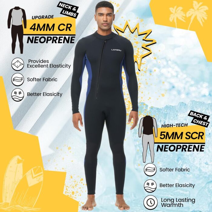 Wetsuit, 5/4mm Upgrade CR Neoprene Wetsuits for Men and Women, Ideal Thermal Wet Suit in Cold Water, Front Zip for Surfing Snorkeling Diving Swimming - Image 2