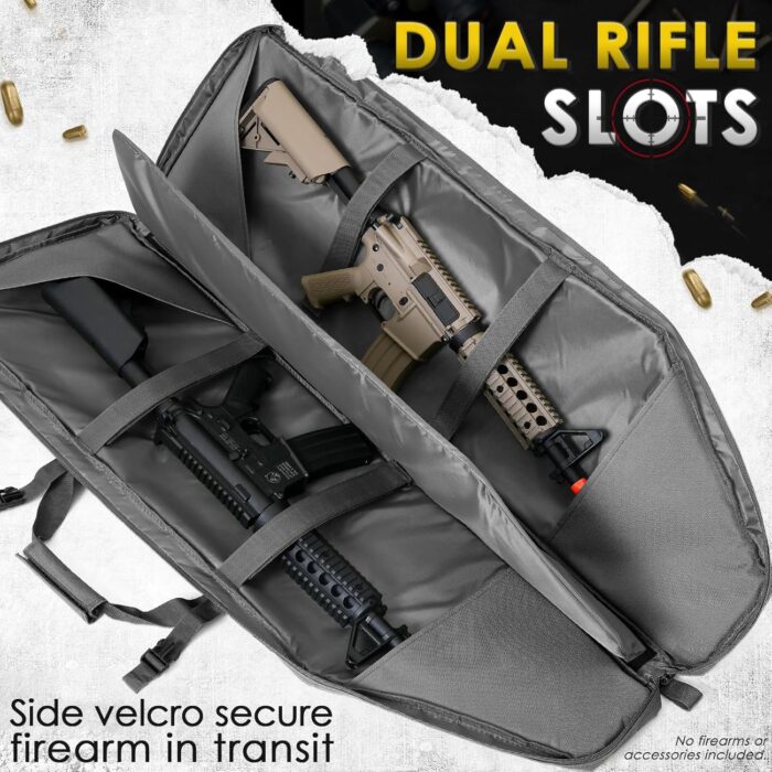 DULCE DOM Double Rifle Case 36/42/48 inch Soft Gun Bag Tactical Backpack with Removable Dividers for Hunting Shooting Range, MOLLE System Multiple Magazine Pouches & Accessory Bags - Image 2