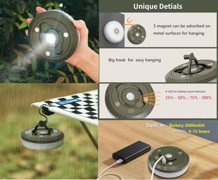 Camping String Lights,Camping Essentials Gear 32.8FT Lamp Lights Waterproof, 4 in 1 Outdoor String Lights with 8 Modes for Awn Tent Yard Garden Hiking Travel Decoration and Holiday Christmas Gift - Image 4