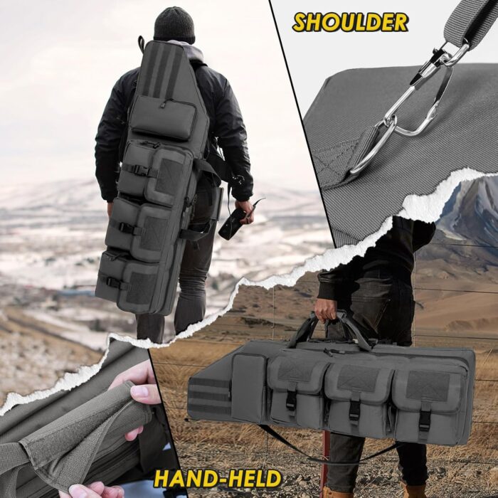 DULCE DOM Double Rifle Case 36/42/48 inch Soft Gun Bag Tactical Backpack with Removable Dividers for Hunting Shooting Range, MOLLE System Multiple Magazine Pouches & Accessory Bags - Image 7