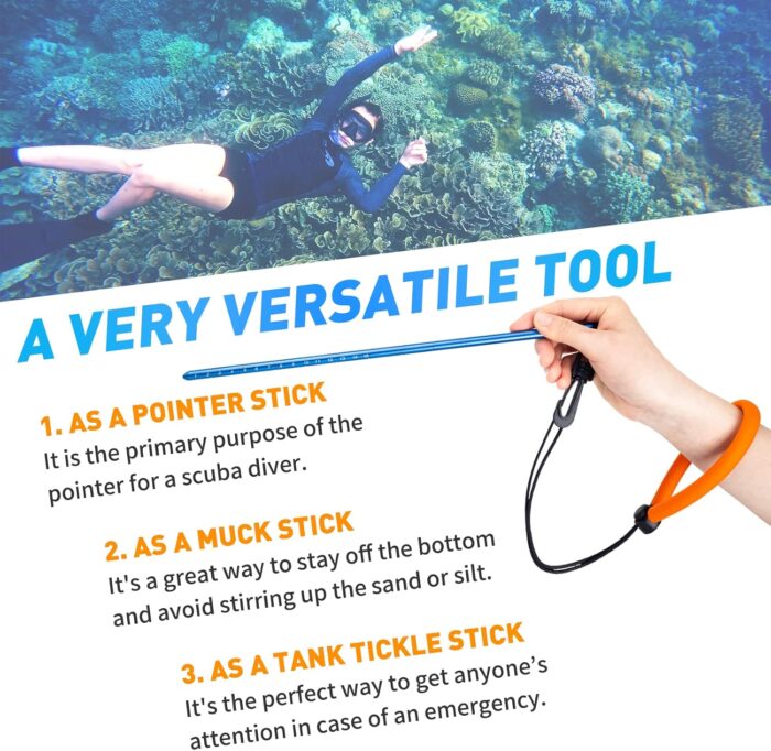 Pecihiko Scuba Diving Stick, 13'' Aluminium Alloy Lobster Tickle Stick Pointer Rod with Measurement, Adjustable Lanyard and Swivel Snap Bolt for Underwater Shaker Noise Maker Snorkeling - Image 4
