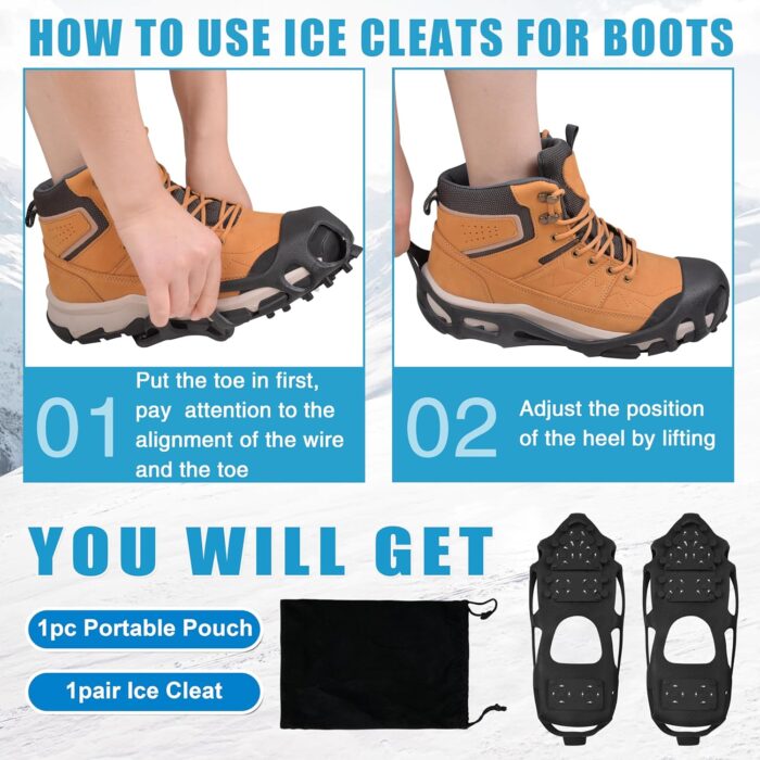 Ice Snow Traction Cleats Crampons Anti-Slip Snow Shoes Cleats Walking on Snow Ice Winter Walking Boots Cleats for Men Women - Image 4