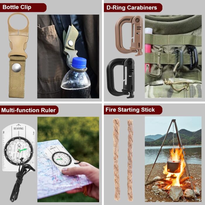 Gifts for Father's Day Men - 118-in-1 Survival Kits - Military-Grade Survival Gear for Outdoor Adventures, Disaster Preparedness, Car/Home/Office Emergency Kit with First Aid Supplies - Image 6