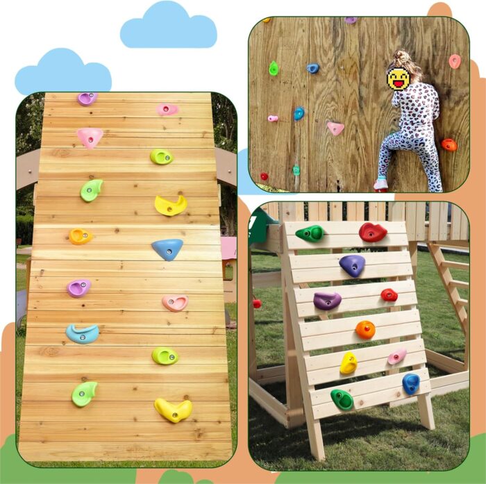 TOPNEW 20PC Kids Climbing Holds, Climbing Rocks for Play Set, Swingset - Adult Rock Wall Holds with Mounting Hardware for Indoor Outdoor Climbing Wall, Pastel Color - Image 5