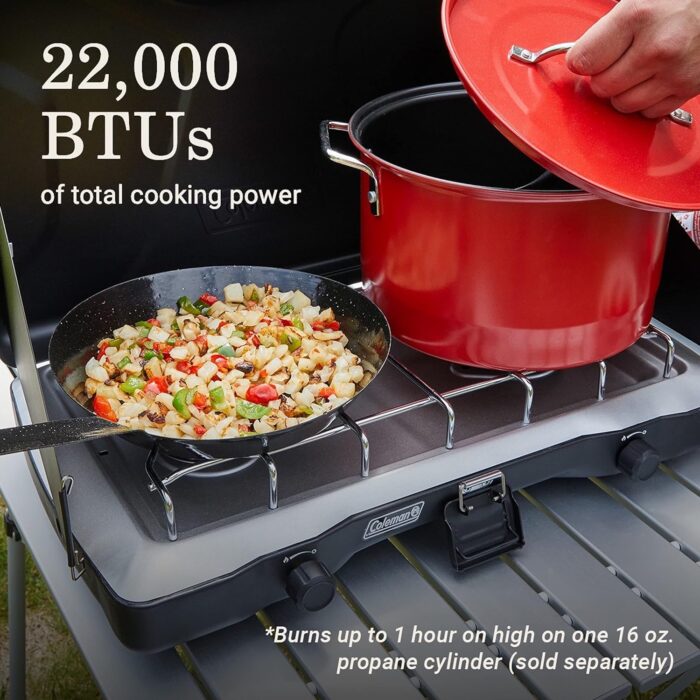 Coleman Triton 2-Burner Propane Stove, Portable Camping Cooktop with 2 Adjustable Burners & Wind Guards, 22,000 BTUs of Power - Image 6