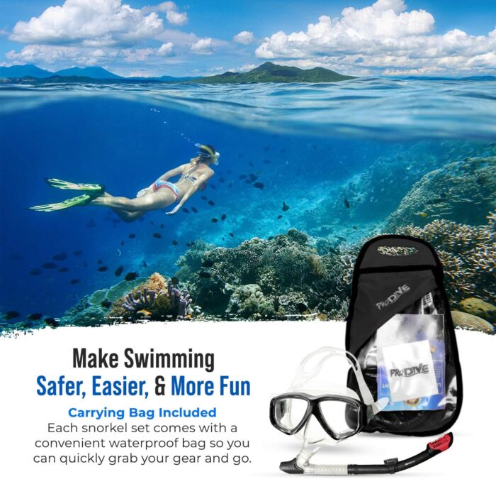 Premium Dry Top Snorkel Set - Impact Resistant Tempered Glass Diving Mask, Watertight and Anti-Fog Lens for Best Vision, Easy Adjustable Strap, Waterproof Gear Bag Included - Image 8
