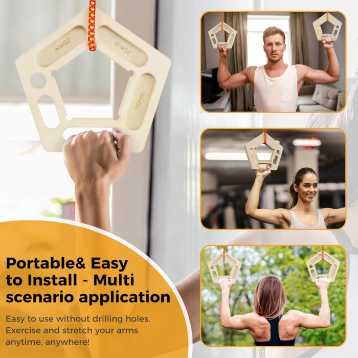 FRUITEAM Hangboard Holds in Wood for Rock Climbing,Portable Hangboard Rock Climbing,Finger Strengthener for Pull-up Grip Arm Training Indoor and Outdoor - Image 7