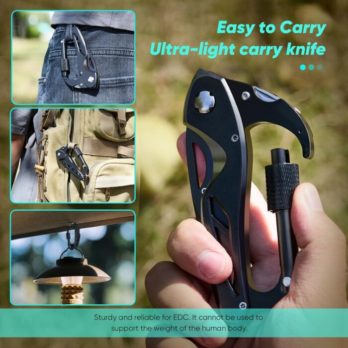 Fathers Day Dad Gifts from Daughter Son Wife, Multitool Carabiner Knife, Pocket Knife for Men with Bottle Opener, Window Breaker and Screwdriver, Tactical Survival Gear for Hiking - Image 2