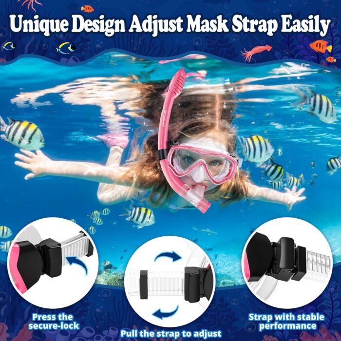 U PHITNIS Kids Snorkel Set for Age 4-14 - Dry Top Snorkeling Gear for Kids Junior & Youth - Childs Diving Mask with Big Eyes for Boys Girls - Anti-Fog Snorkeling Mask and Snorkel Set - Image 5