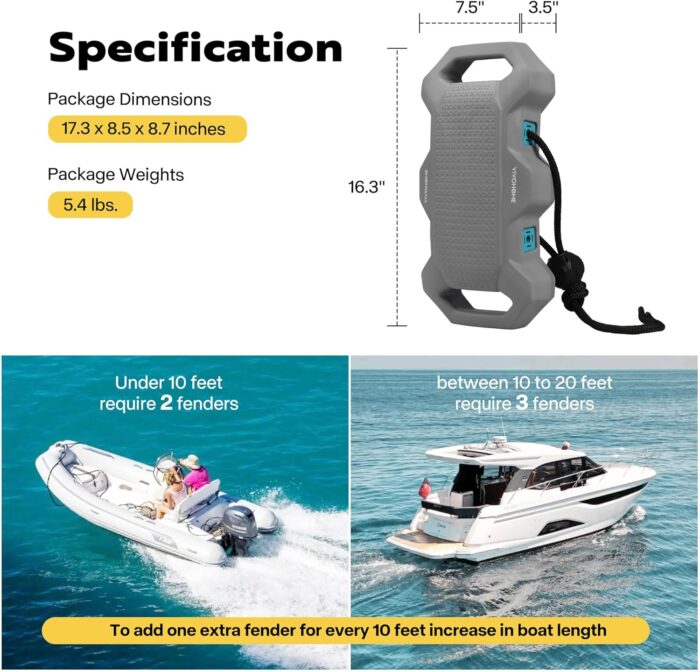VIVOHOME EVA Boat Fenders for Docking, Boat Bumpers with Nylon Rope, and Fixed Lock Fit for Yachts, Sailing Dinghies, Bass Boats - Image 7