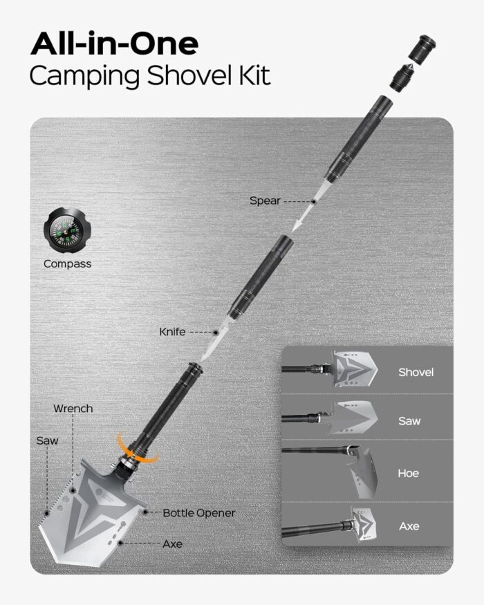 Sahara Sailor Folding Camping Shovel Axe Kit Military Grade, Multifunctional Survival Tactical Shovel with Paracord, Dual Color Flashlight, Whetstone, Emergency Gear for Camping - Image 6