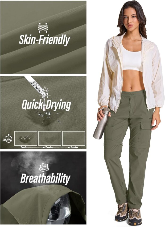Womens Hiking Pants Convertible Quick Dry Stretch Lightweight Zip Off Outdoor Safari Pants with Cargo Pockets - Image 3