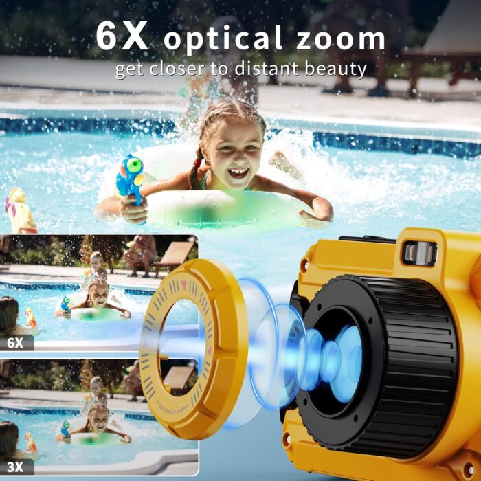 Waterproof Camera, 48MP Digital Camera Underwater with 32GB TF Card, 2.8" IPS Screen 33FT Waterproof, 6X Optical Zoom, Dustproof Shockproof for Snorkeling, Surfing, Rafting - Image 5
