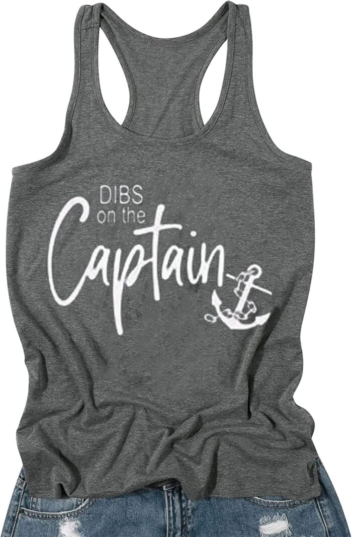 Dibs On The Captain Anchor Tank Shirt Women O Neck Loose Boat Anchor Graphic Tank Tee Beach Sleeveless Racerback Vest - Image 2