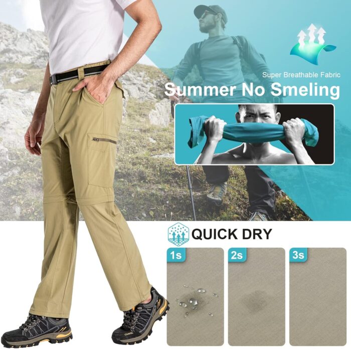 Mens Hiking Pants Convertible Lightweight Quick Dry Zip Off Fishing Safari Camping Travel boy Scout Pants - Image 3