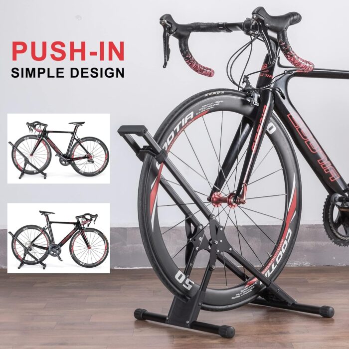 Bike Floor Stand Rack- Indoor Bike Stand for Garage/Home - Bike Storage Bicycle Parking Rack Fit 20”-29” Mountain Road Bikes (1 Bike Rack) - Image 6