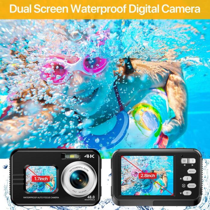 4K Underwater Camera with 64GB Card, 11FT Waterproof Camera Dual-Screen Selfie Underwater Cameras for Snorkeling 16X Digital Zoom Waterproof Digital Camera 2 Batteries (Blue) - Image 2