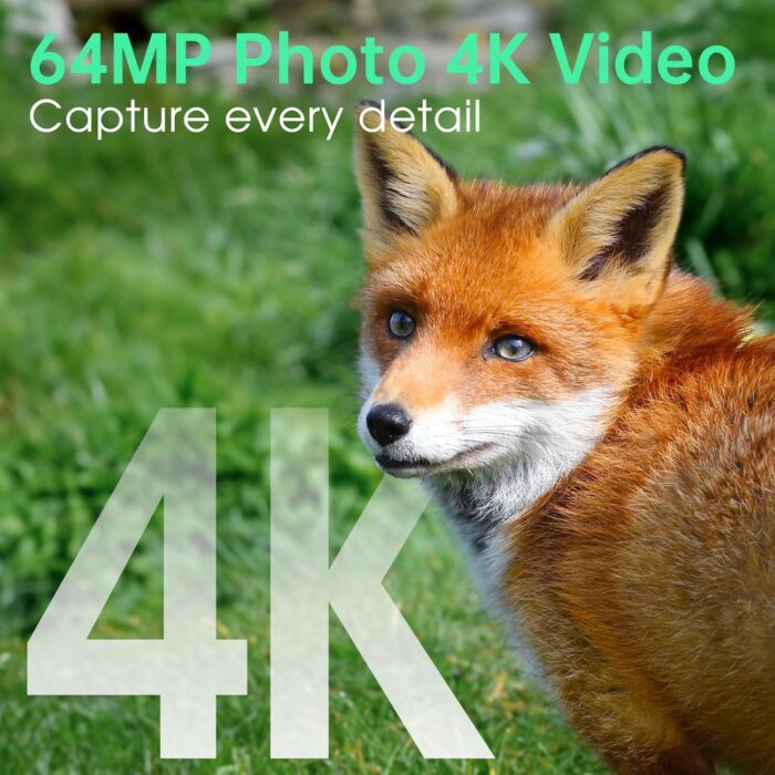 Trail Camera 4K 64MP WiFi Solar Game Camera, 5000mAh Forever Power, 64GB Memory Card and Ip67 Waterproof Night Vision Trail Cam for Outdoor Wildlife Detection, Monitoring Trail Cameras - Image 5