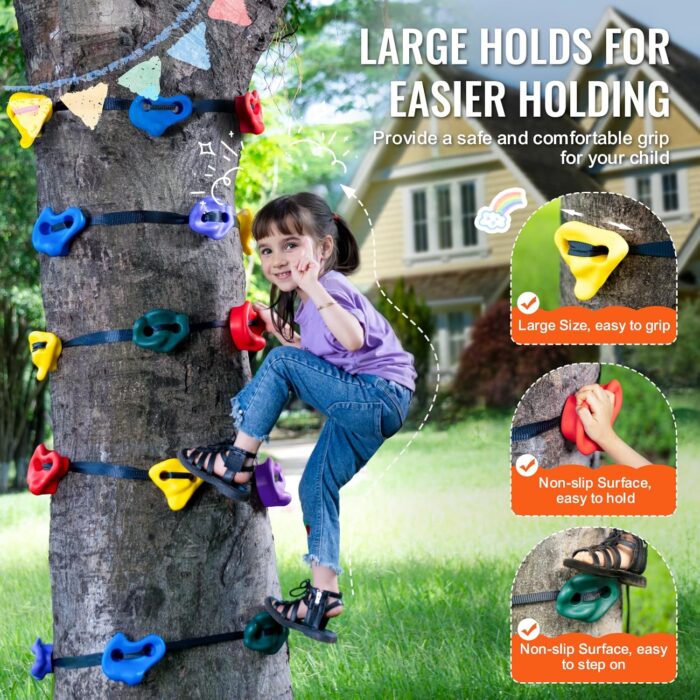 VEVOR Ninja Tree Climbing Kit, 20 Rock Climbing Holds & 6 Ratchets, Large Climbing Rocks for Kids & Adults Outdoor Backyard Ninja Tree Obstacle Course Training - Image 4