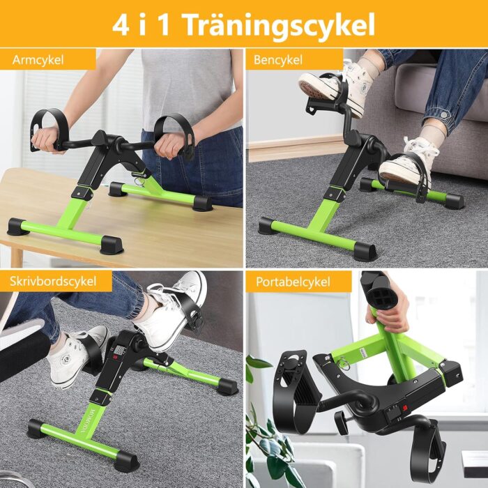 Pedal Exerciser Desk Exercise Bike Leg and Arm Bike with LCD Monitor Foldable (black/green) - Image 3