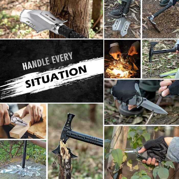 Camping Shovel Axe Outdoor Survival Shovel Set with High Carbon Steel Camping Gear for Men Outdoor Caming Hiking Backpacking Emergency - Image 4