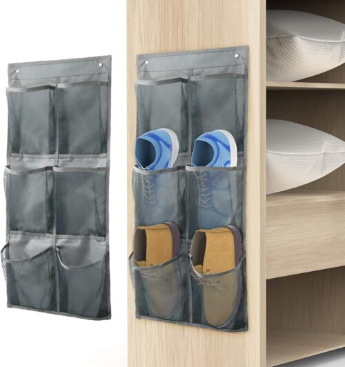 Wall Mounted Shoes Rack 2Pack/Can Store 6Pairs of Sneakers,with Sticky Hanging Mounts, Shoes Holder Storage Organizer Shelf,Door Shoe Hangers (SM06-Gray-2)