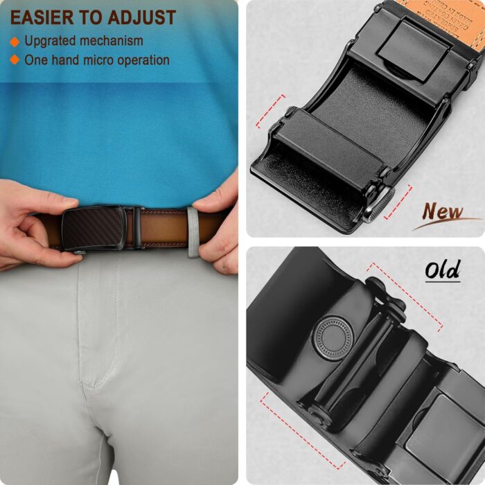 BULLIANT Men's Ratchet Belt 2 Pack-Click Leather Belt Adjustable for Men Gift 1 3/8-Cut for Perfect Fit - Image 4